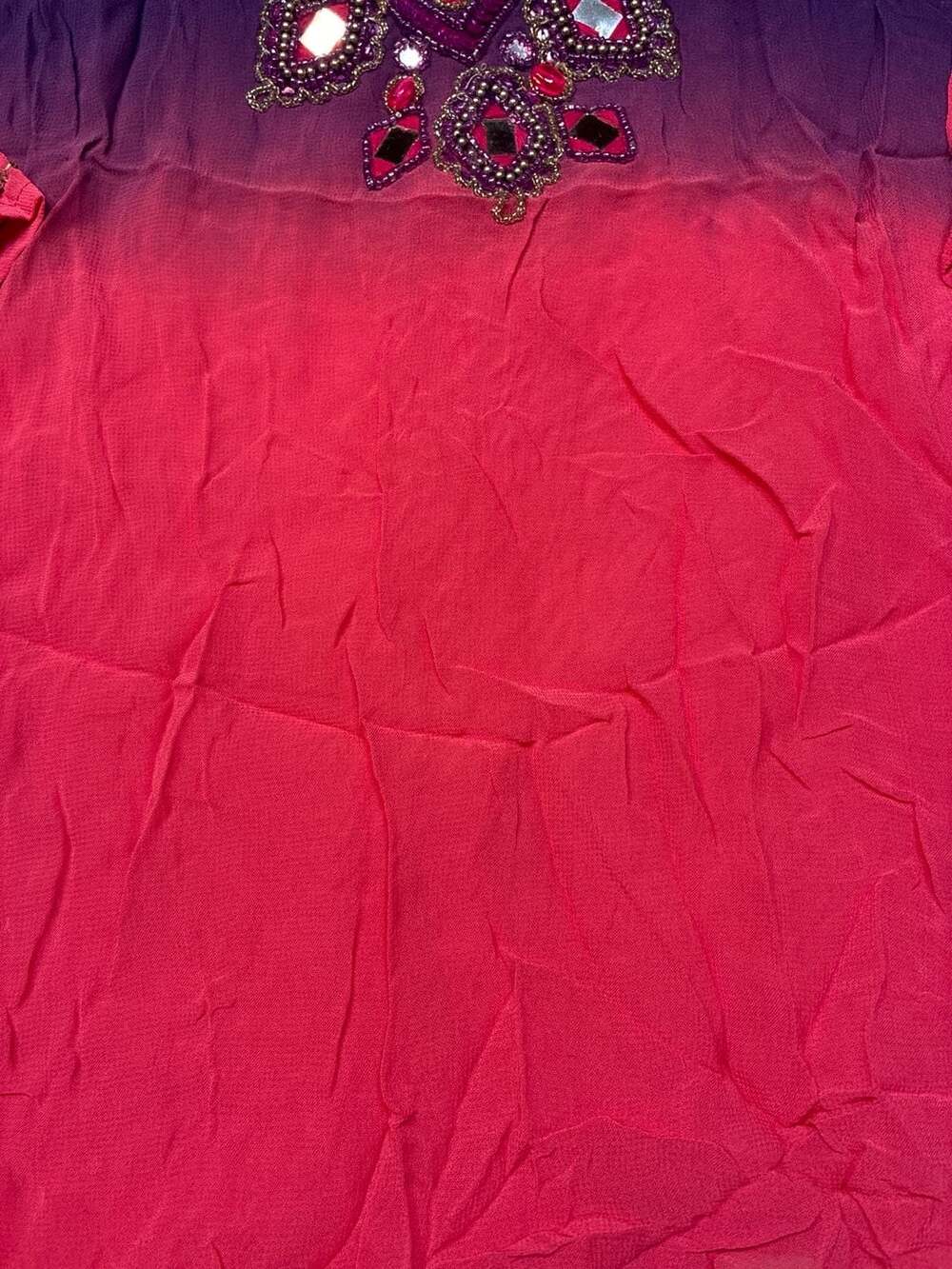 Chico's Size 2 Purple Pink Ombre Embellished Beaded Mirror Tunic Top - Picture 8 of 10